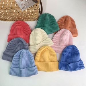 หมวกไหมพรมอะคริลิกถักสีพื้นสำหรับเด็กอายุ 2-7 ปี หมวกบีนนี่เด็กแบบริบถัก หมวกไหมพรมถักหลวมๆ อุ่นสบายสำหรับฤดูหนาว - Product Image 1