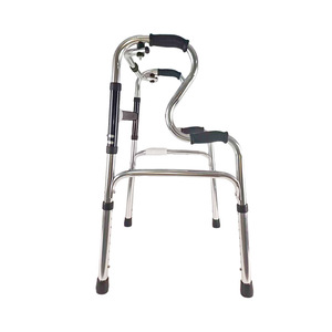Aluminum Alloy <b>Walker</b> With Seat Foldable Adjustable Height Four Legged Non Slip Walking Aid For <b>Elderly</b> Mobility Support - Product Image 1