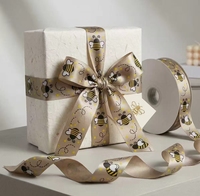 Ruban en satin à motif abeille pailleté, largeur 1 pouce, imprimé numériquement, pour décorations de fêtes, artisanat DIY, bouquets de fleurs, emballage cadeau, nœuds