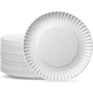 Assiettes en papier jetables de couleur unie blanche personnalisées, 100 pièces, ensemble de vaisselle ronde de qualité supérieure pour les fêtes d'anniversaire, fabriquées à partir de pulpe - Product Image 1
