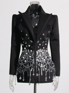 Eleganti Giacche da Donna, <span class=keywords><strong>Blazer</strong></span> con Scollo a V per Spettacoli e Cerimonie, Monopetto con Perle - Product Image 2