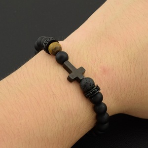 2026 Hot Selling Simple Design Obsidian Handmade <b>Beaded</b> <b>Bracelet</b> Black Unisex's Cross <b>Bracelets</b> Light Luxury Jewelry - Product Image 1
