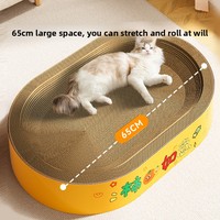 Tempat Tidur dan Penggaruk Kucing dari Kertas Bergelombang Ekstra Besar dan Tahan Lama dalam Satu Desain Lucu dengan Pola Kata-Kata Keberuntungan untuk Mengasah Cakar