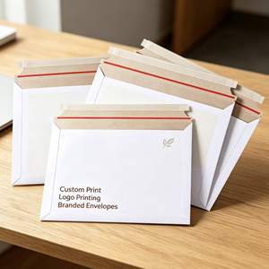White Rigid Mailer Self Seal Tear Strip 250g White Lined Chipboard Cardboard <b>Envelope</b> Stock Custom Logo <b>for</b> Document Shipping - Product Image 2