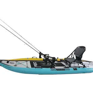 New Arrival 11' Ocean Fins Drop Stitch Clear Inflatable Pedal Fishing Canoe/kayak With Paddle