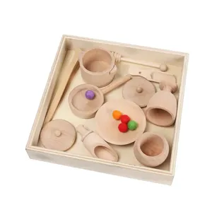 Juguetes Montessori Utensilios de cocina de madera para niños pequeños Accesorios para principiantes Juego de casitas