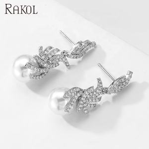 RAKOL EP2570 Shimmering White Pearl Micro Cubic Zirconia Silver Plated Earrings Jewelry - Product Image 4