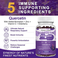 Gummies de Quercétine de Haute Qualité OEM, Puissant Antioxydant, Vitamine C, Sureau et Zinc pour le Système Immunitaire