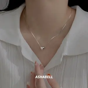 925 Sterling Silver Love Heart Necklace Ins Style Niche Design Senior Sense Of Light Luxury Simple Heart-shaped Collarbone Chain