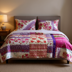 Ensemble de couette patchwork assorti MADDY, taille matrimoniale, rembourrage en microfibre polyester, pour une utilisation toute l'année à la maison - Product Image 2