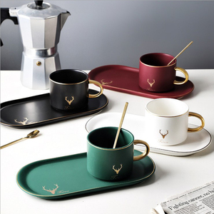 Set di Tazze da Caffè <span class=keywords><strong>e</strong></span> Piattini in Porcellana Opaca di Lusso, Bestseller in Nero, Bianco, Rosso, Verde, <span class=keywords><strong>Oro</strong></span> <span class=keywords><strong>e</strong></span> Colorato, con Cucchiaino - Product Image 1