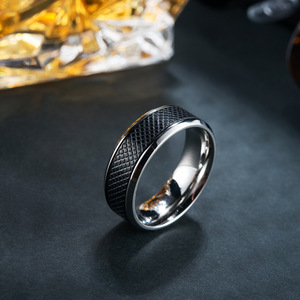 New Men's Stainless Steel & Leather <b>Ring</b> Wholesale Black <b>Titanium</b> Steel <b>Ring</b> Black & White Style - Product Image 1