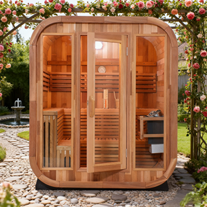 Sauna Tradicional de Vapor para 4-6 Personas, Sauna Cuadrada de Cedro Rojo con Diseño de Patchwork - Product Image 4