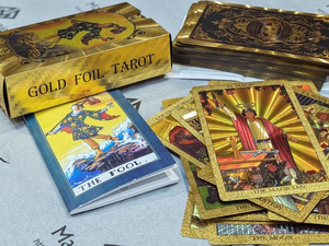 Jeu de <span class=keywords><strong>tarot</strong></span> bilingue en feuille d'or, l'Œil Tout-Voyant |   Ensemble de luxe de 78 cartes anglais-espagnol - Product Image 4