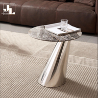 Villa de style italien, table d'appoint en marbre pour salon, chambre d'hôtel, meuble de table d'angle rond à cadre métallique