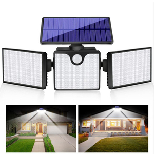 Projecteur solaire mural de jardin 266 LED à 3 têtes réglables avec détecteur de mouvement, éclairage de sécurité solaire IP65 pour patio, véranda, clôture, garage, cour - Product Image 1