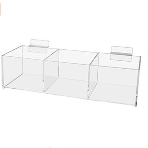 Marketing Slat Wall Storage Bin Acrylic 3 Compartments Organizer Box Clear Retail Box Display Holders