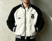 Blouson Bomber d'Hiver Fin et Réversible en Sherpa pour Homme, Imperméable et Coupe-Vent, avec Logo Brodé, Style Sororité et Motifs Grecs