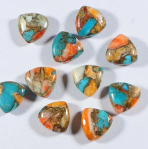 Cabujón de Ópalo Espinoso Natural con Turquesa Cobre, Forma Trillón, Base Plana y Lisa, para Joyería, Todos los Tamaños, Venta al por Mayor, Súper - Product Image 3