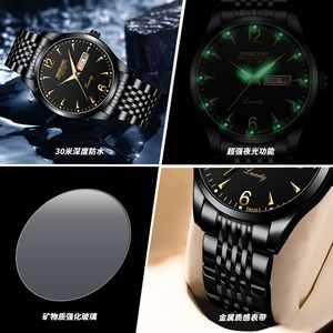 Binbond Men's Quartz Watch Black Gold Dial Date Week Display Stainless Steel Band 7mm Ultra Thin Water Resistant Analog Watch - Product Image 4