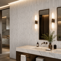 Mosaïque de marbre blanc de Carrare d'Italie de luxe, polie, en bande linéaire décalée, pour crédence de cuisine et mur de salle de bain