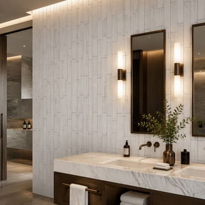 Mosaico di Lusso in Marmo Bianco <span class=keywords><strong>Carrara</strong></span> Italiano Lucidato a Strisce Sfalsate per Rivestimento Cucina e Bagno - Product Image 1