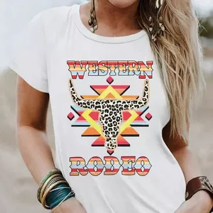 2023 Venta caliente logotipo personalizado impreso camiseta Casual Vintage Tee mujeres gráfico azteca camisetas