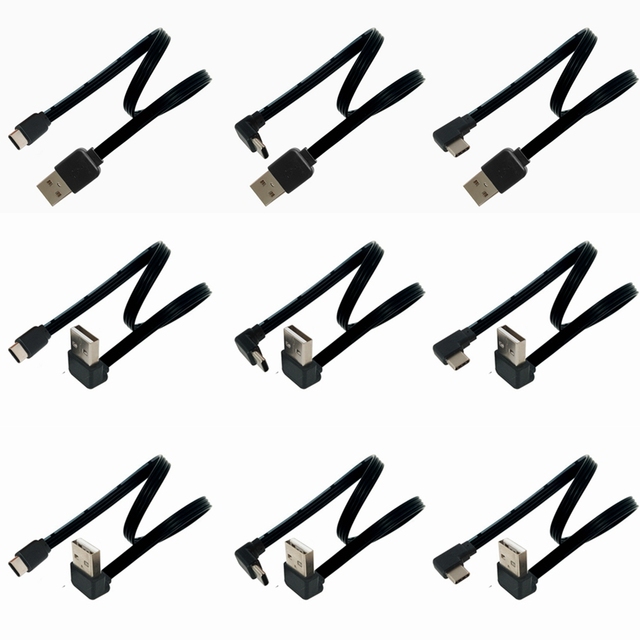 Customized Super Flat Flexible 90 Degree USB Male to Micro USB Cable 0.2m PVC for Mobile Phone & Camera