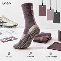 Chaussettes de football mi-mollet antidérapantes en Spandex et Nylon, couleur prune taupe, avec semelle antidérapante, ajustement parfait pour les bottes et talon et orteil renforcés