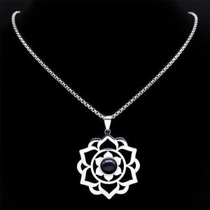 Yoga <span class=keywords><strong>Lotus</strong></span> Reiki Healing Chakra Collar para Mujeres Hombres <span class=keywords><strong>Acero</strong></span> <span class=keywords><strong>inoxidable</strong></span> Budista Flor DE LA VIDA Amuleto espiritual Joyería - Product Image 3