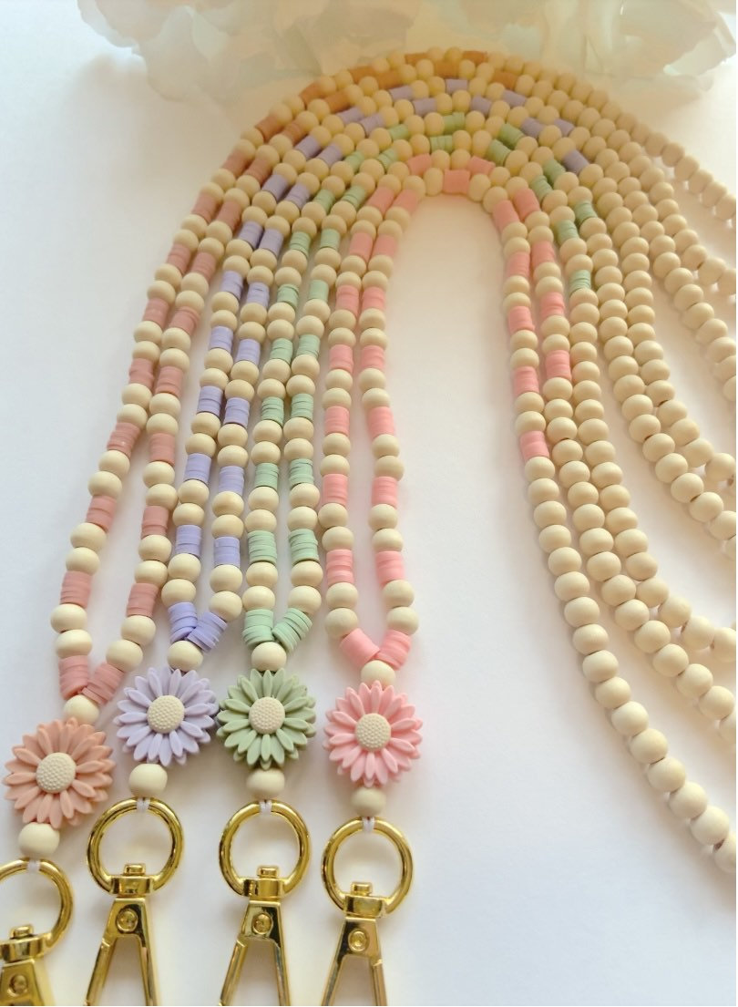 Personalized Teacher Lanyard Smile Rainbow Daisy Beaded Lanyard with Name Bohemian Teacher Nurse Lanyard Image 5