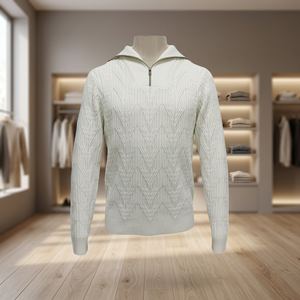 Pull en maille blanc pour homme, col zippé 1/4, motif géométrique, manches longues, vêtement d'automne - Product Image 1