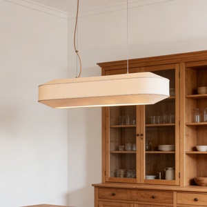 Japanese Style Pendant <b>Light</b> Modern Minimalist Fabric Lamp Long Strip Design For <b>Dining</b> Room White E27 Energy Saving Lamp - Product Image 4