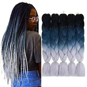 Ombre编织头发黑色至蓝色至灰色非洲巨型编织头发延伸5pcs合成24英寸3色女性