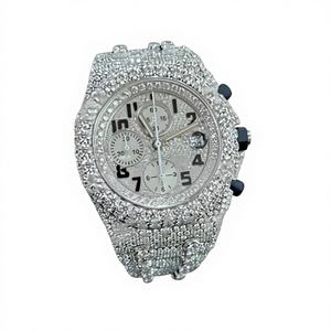 Montre Chronographe de Luxe Unisexe en Acier Inoxydable avec Cadran Moissanite, Mouvement à Quartz, Verre de Cristal, Bracelet à Fermoir, Étanchéité 10 Bar - Product Image 1