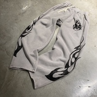 Conjunto al Por Mayor de Sudadera con Capucha en Blanco y Pantalones Holgados de Chándal para Hombre con Estampado Gráfico, Pedrería, Efecto Desgastado y Lavado al Ácido Estilo Vintage Casual