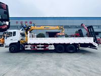 Crane Flatbed 12 Ton, Crane Berat yang Dipasang di Kendaraan, Cocok untuk Transportasi Excavator dan Pengangkatan di Lokasi Konstruksi.