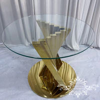 Meubles de table pour gâteau de mariage en verre transparent rond de style africain de luxe spécial avec base en or en acier inoxydable