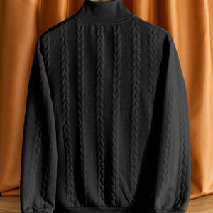 Sudadera de hombre con cuello alto y cremallera, de punto grueso, color liso, con patchwork jacquard, manga larga, transpirable, para otoño - Product Image 4