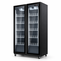 Réfrigérateur à boissons professionnel robuste en acier inoxydable à double porte avec éclairage LED pour café