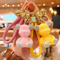 Porte-clés Ours Violent en Strass Électroplaqué Style Anime Mignon, Pendentif de Clé de Voiture Tendance, Bijou Cadeau pour Couple