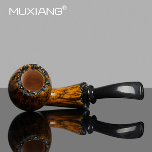 Muxiang Tobacco Pipe Bent Type Solid Wood Briar With Double Layered Bark For Men - Product Image 3