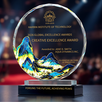 Nouveau trophée rond en cristal avec impression UV, gravure laser motif cerf doré, récompense annuelle pour le gala et la reconnaissance des employés