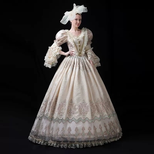 Disfraz Beige 2025, Ropa de Corte de Estilo Europeo, Vestido de Fiesta Elegante Retro para Mujer, Desfile de Grupo, Espectáculo, Pasarela, Disfraz de <span class=keywords><strong>Teatro</strong></span> para Mujer - Product Image 1