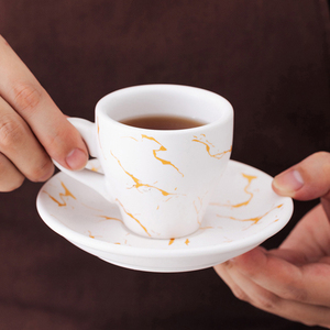 Ensemble de 2 tasses à cappuccino et soucoupes en céramique bleue réactive, café au lait, thé, moka, lave-vaisselle, passe au micro-ondes - Product Image 4