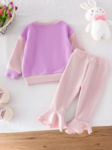 Conjunto de dos piezas para niñas, sudadera de manga larga con retazos de color albaricoque y pantalones, ropa para niñas de 0 a 3 años - Product Image 6
