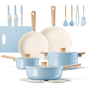 Geling khéo léo sản xuất chất lượng cao không dính Nhôm Màu Xanh Cookware sets thời trang 24 cái Đồ dùng nấu ăn Pan <span class=keywords><strong>Set</strong></span> - Product Image 1