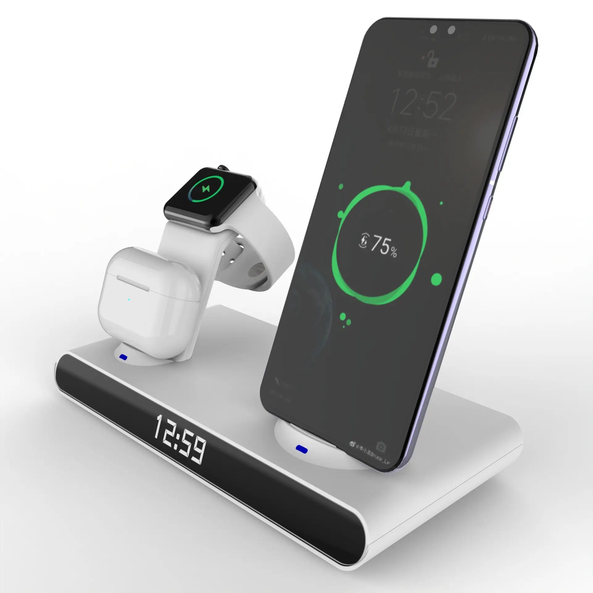 Fast Qi Standard 5 in 1 Wireless Charger Digital Alarm Clock Magic Wireless Charging For iPhone 13 12 11 Pro Max Samsung Xiaomi