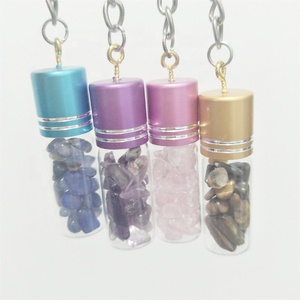 Wholesale Natural Quartz Crystal Keychain Wishing Bottle Infuse Healing Stone Chips Crystal Key Chain