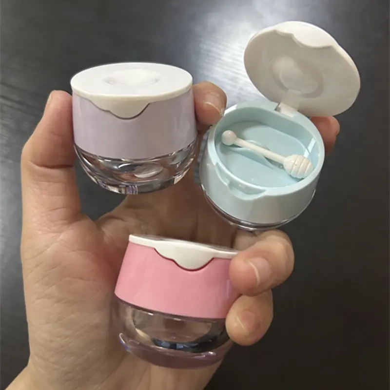 Custom cute clear colorful honey lip balm container cream jar cosmetic sample lip gloss packaging lip scrub jars with spoon 8g